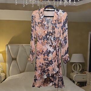 IRO Asymmetrical Dress - Pink and Black Floral Size 36 See Mesurements